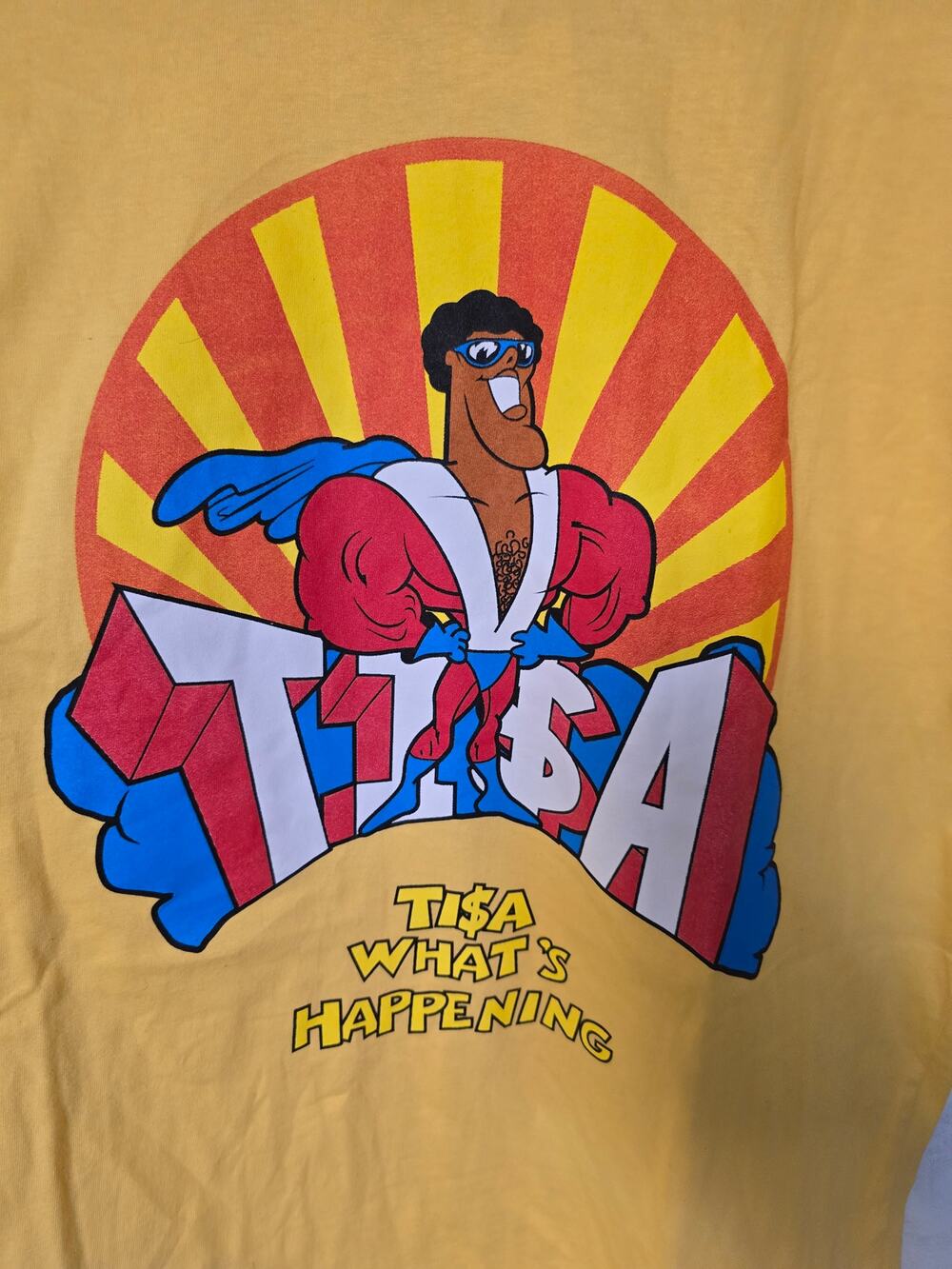 Headgear Classics TISA What's Happening Men's L Large Yellow Graphic T-Shirt NWT